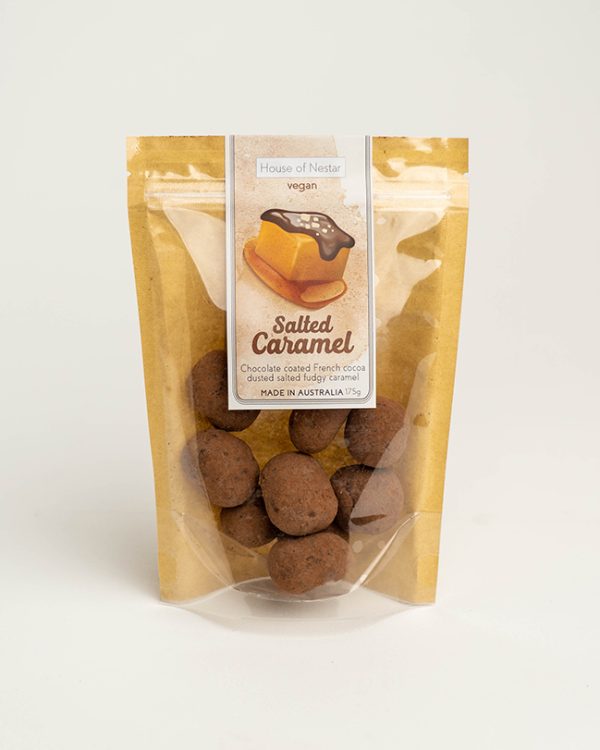 Front of pack of salted caramels