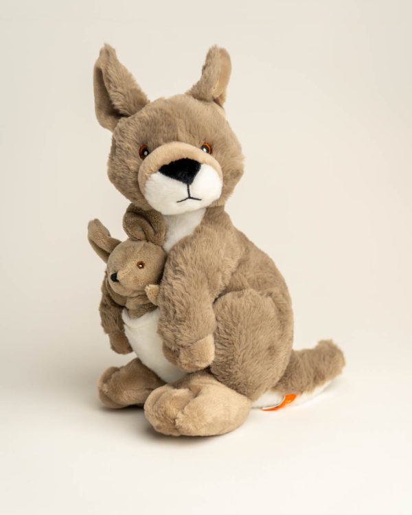 Plush kangaroo toy with joey a joey in her pouch