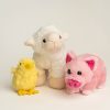 Three plush animals - a lamb, a pig and a chick